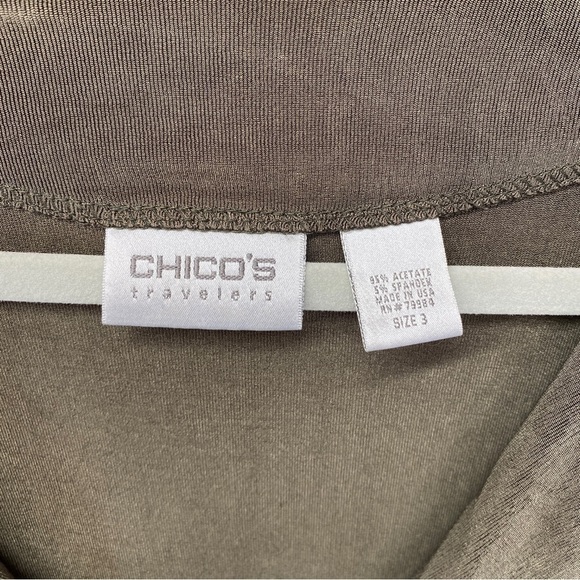 Chicos Travelers Green Slinky Knit Ruffle Trim Cardigan Sz XL - Picture 11 of 12